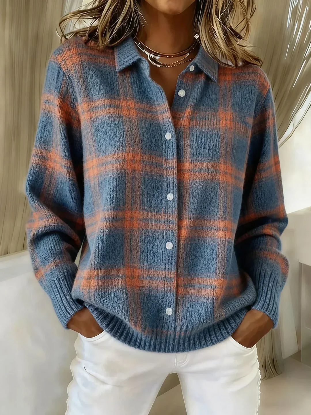 Plaid Knit Cardigan — view 4