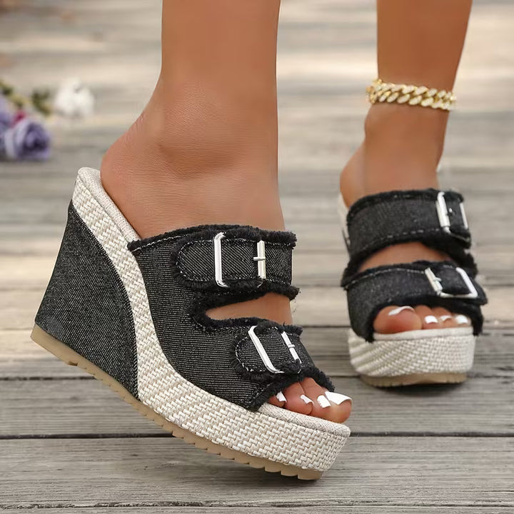 Sandali con zeppa in denim Elara