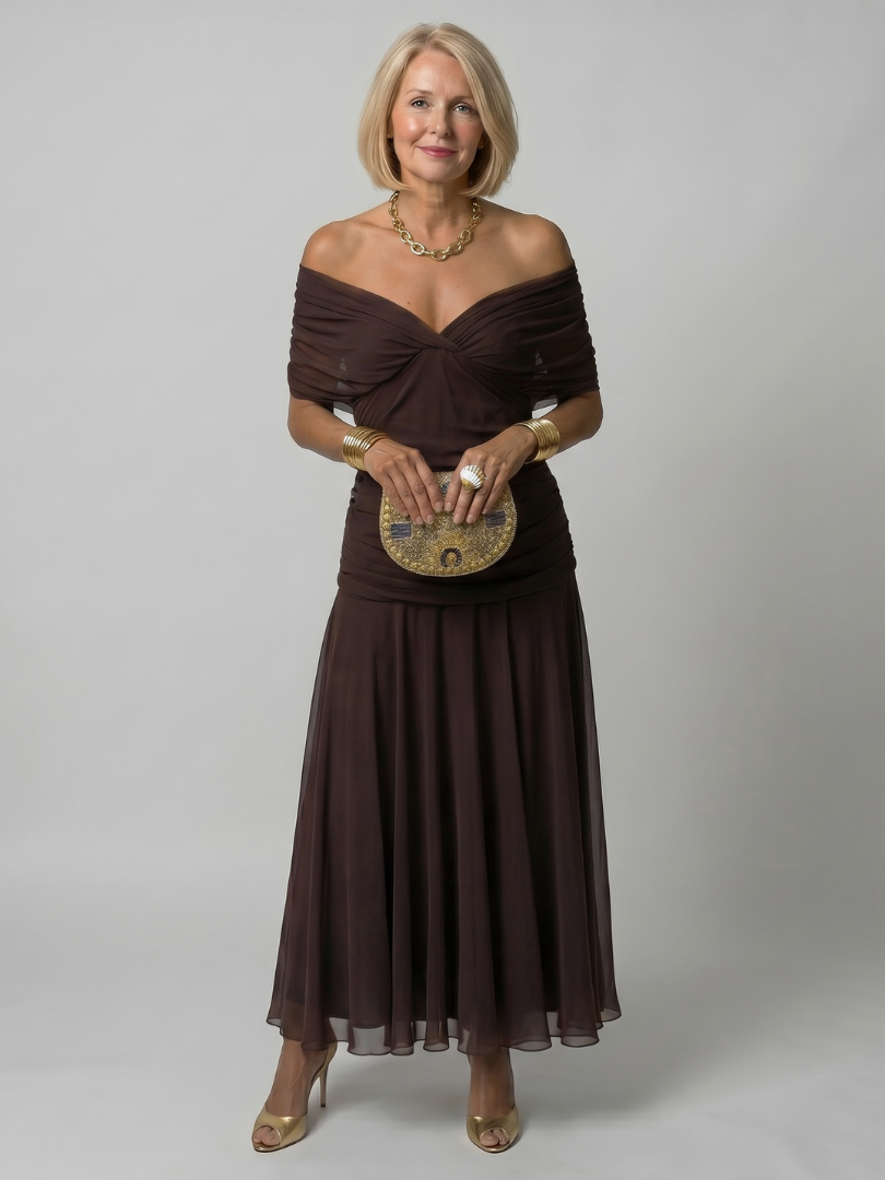 Calen | Vestito midi sceso dalle spalle