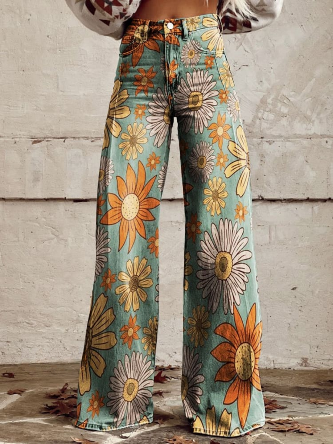 DAISY™ - Pantaloni A Gamba Larga con Fantasia Floreale Vintage