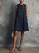 Federica | Mini Abito Blu Navy Senza Maniche con Collo Rotondo e Dettaglio Bottoni