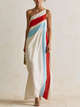 Carlotta | Abito maxi monospalla a strisce diagonali rosso, azzurro e bianco