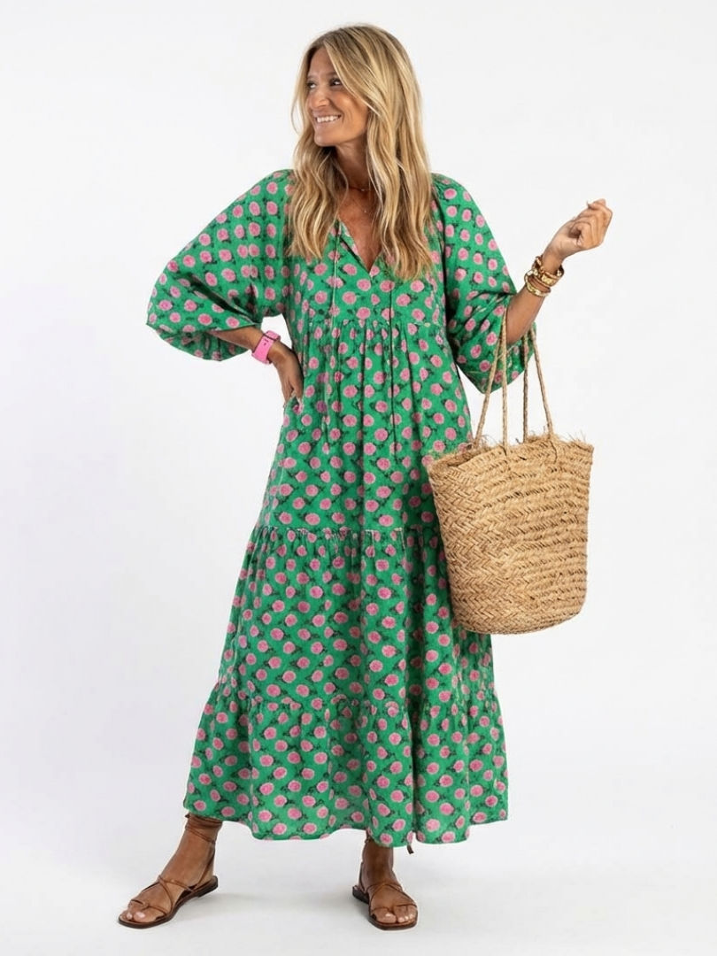 Ottoline | Abito midi a balze con scollo a V e stampa floreale