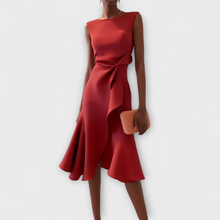 Rosalind | Draped Asymmetric Midi Dress