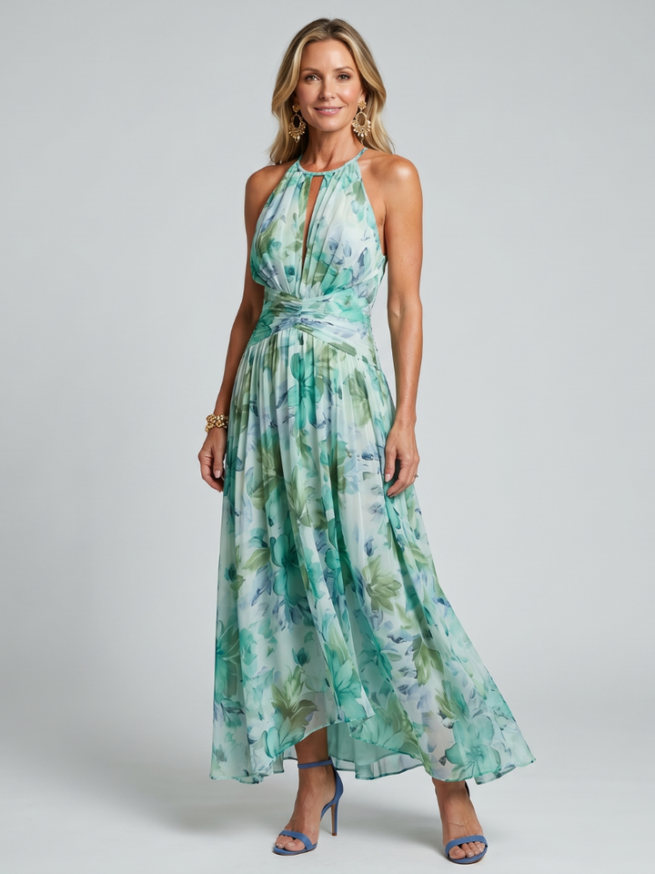 Abito midi Portia™ con scollo all'americana plissettato e stampa floreale delicata