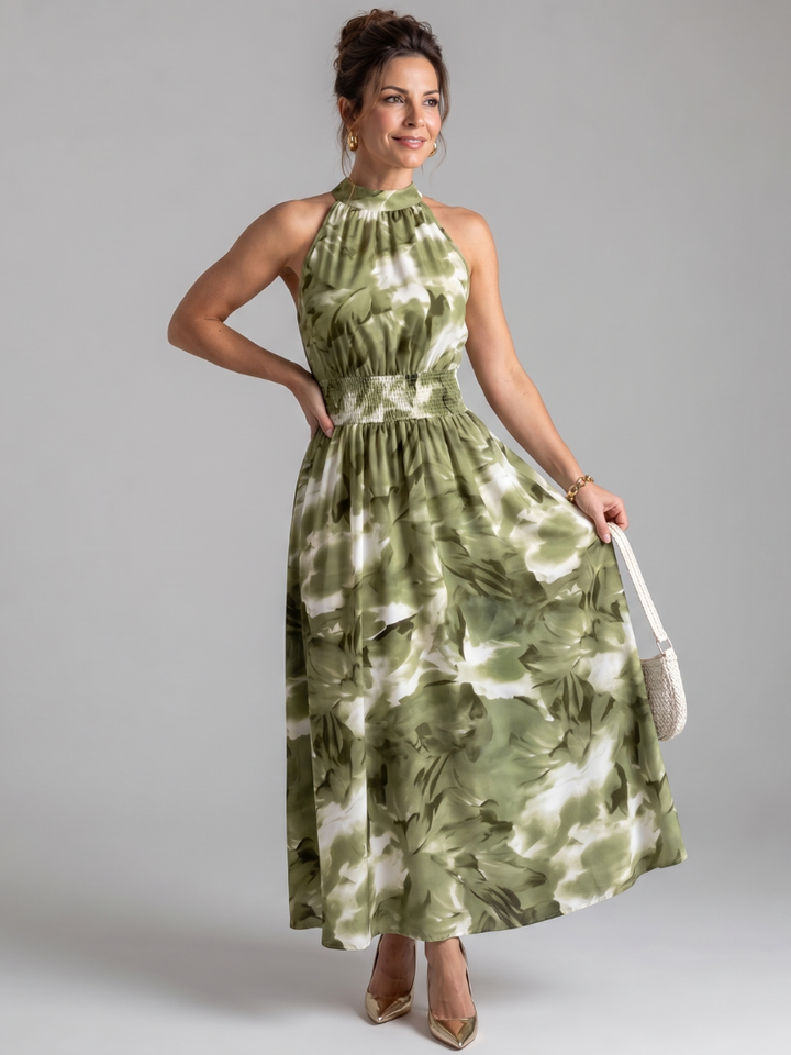 Abito midi Olivia™ con stampa astratta e vita arricciata