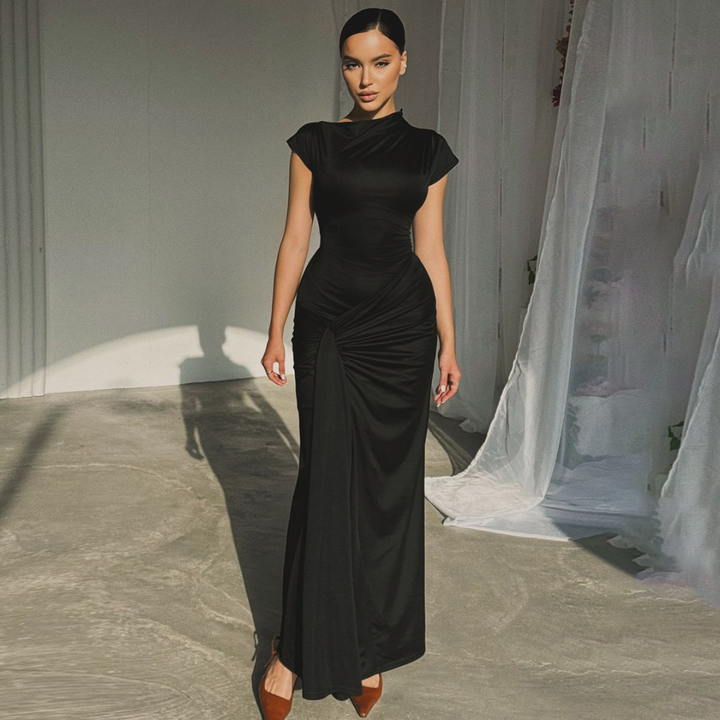 JARA™ - Abito lungo fasciante a portafoglio elegante con drappeggio arricciato