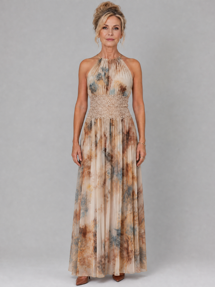 Elavenue™ Abito lungo con scollo all'americana e vita in pizzo
