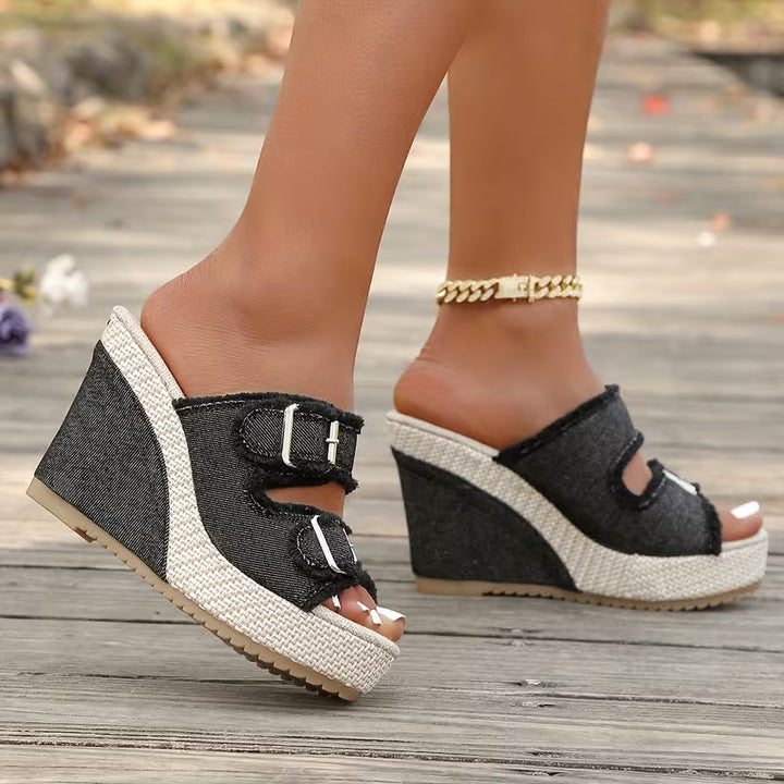 Sandali con zeppa in denim Elara