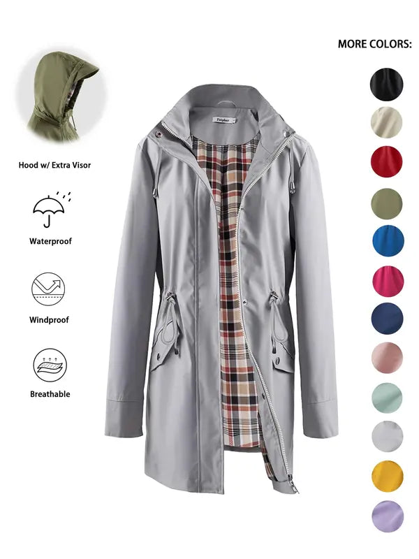 QING™ - Trench con cappuccio casual con coulisse e zip