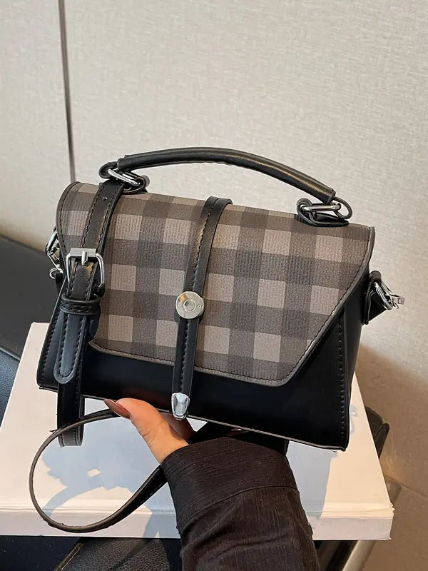 MARLYNN™ - Borsa a tracolla/bandoliera piccola quadrata stile vintage con cuciture a contrasto