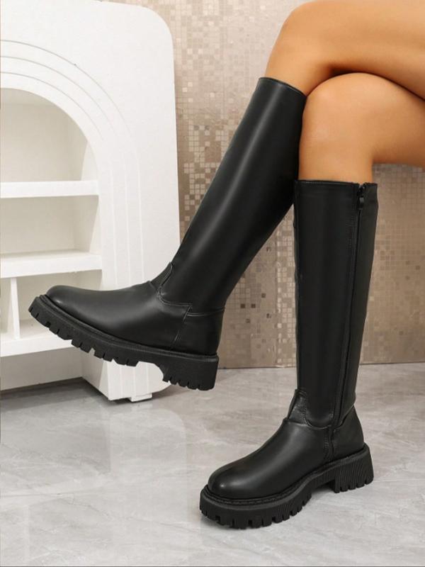 MINDA™ - Stivali alti da moto da donna in pelle PU liscia con cerniera