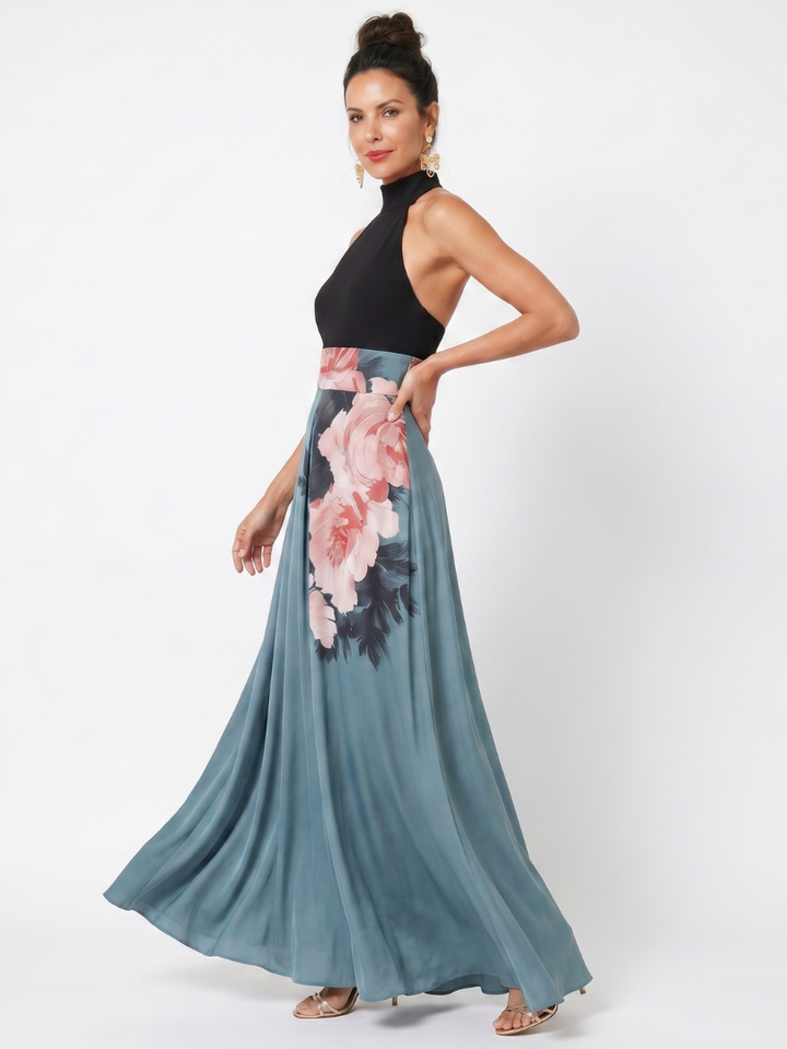 Maxi vestito Olympas™ con corpetto all'americana e gonna floreale