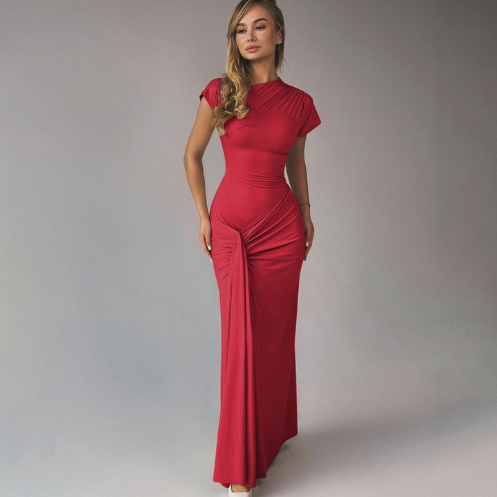 JARA™ - Abito lungo fasciante a portafoglio elegante con drappeggio arricciato