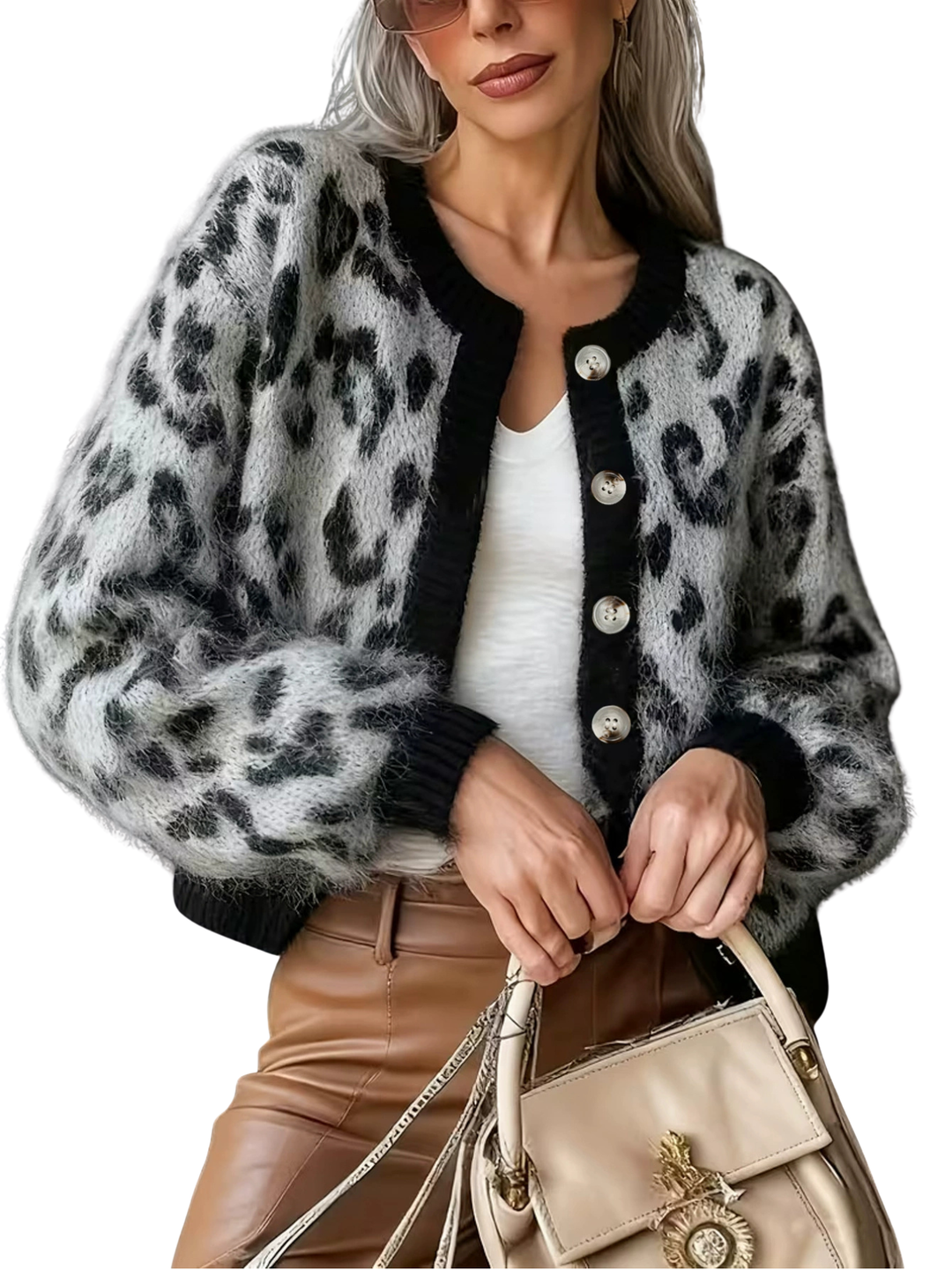EUDORA™ – Cardigan con stampa leopardata in stile vintage