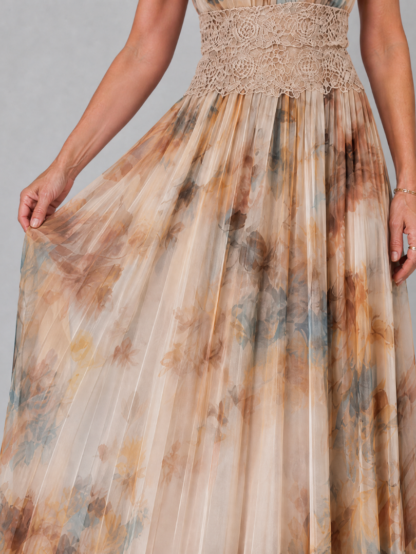Elavenue™ Abito lungo con scollo all'americana e vita in pizzo