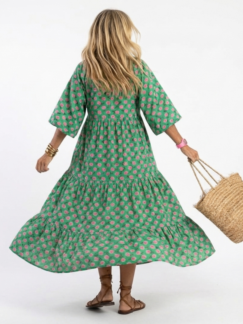 Ottoline | Abito midi a balze con scollo a V e stampa floreale