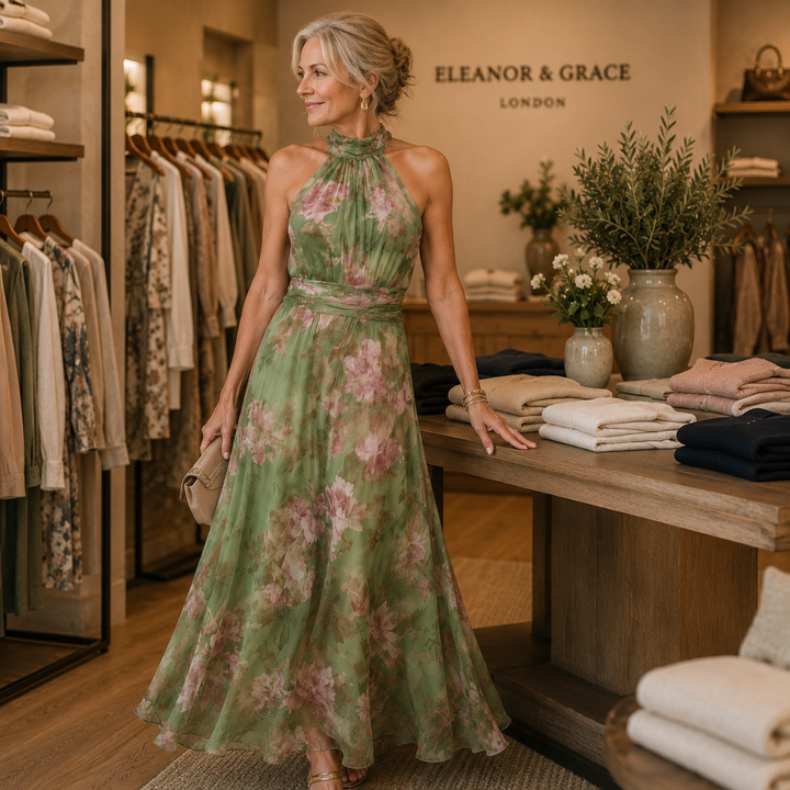Serena — Elegant Floral Chiffon Halter Maxi Dress