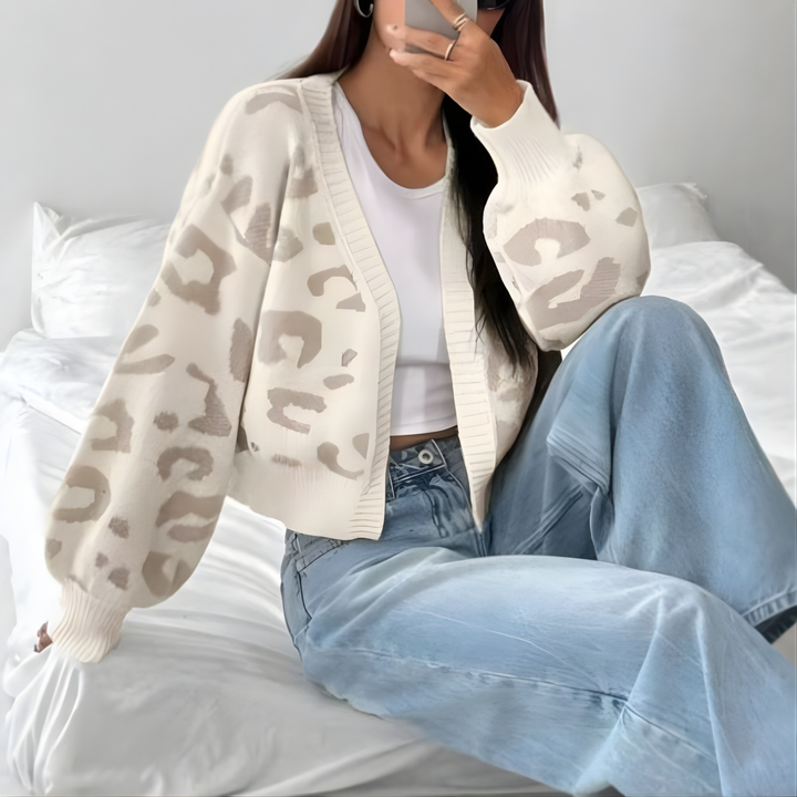 AVIA™ - Cardigan a maniche a lanterna con stampa leopardata e comodo