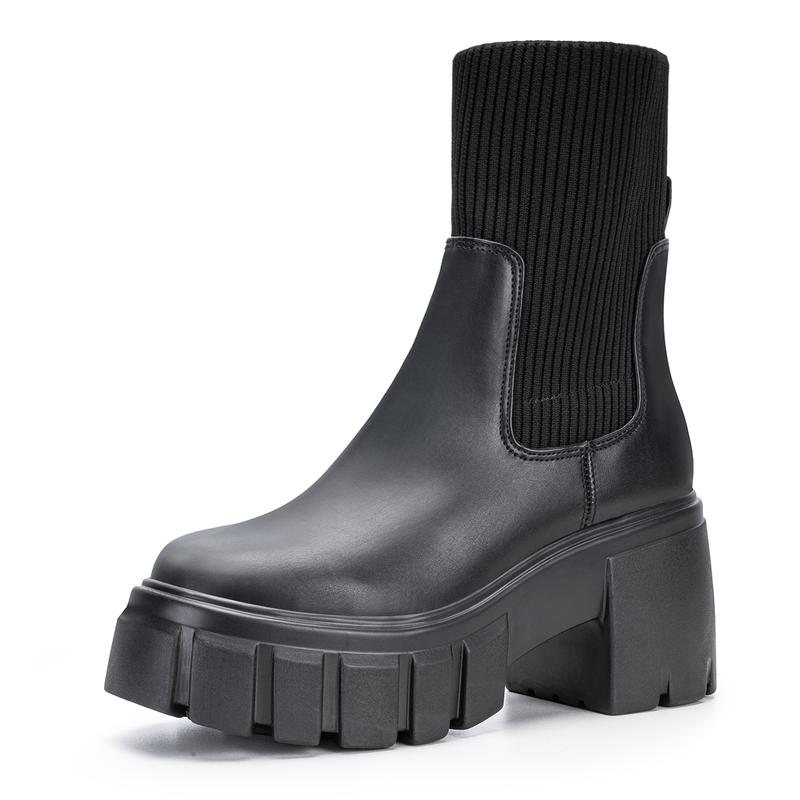 AVA™ - Stivaletti Chelsea da donna, con tacco grosso, modello slip-on