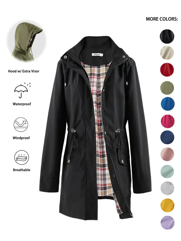 QING™ - Trench con cappuccio casual con coulisse e zip