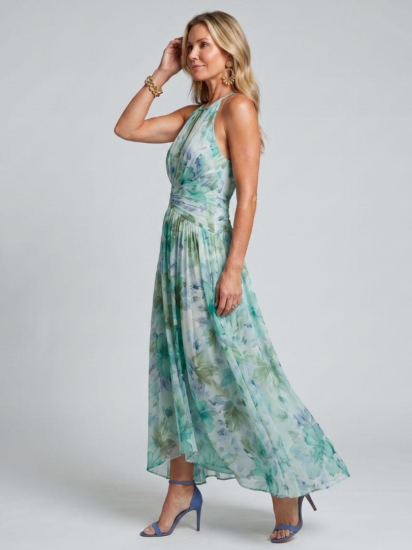 Abito midi Portia™ con scollo all'americana plissettato e stampa floreale delicata