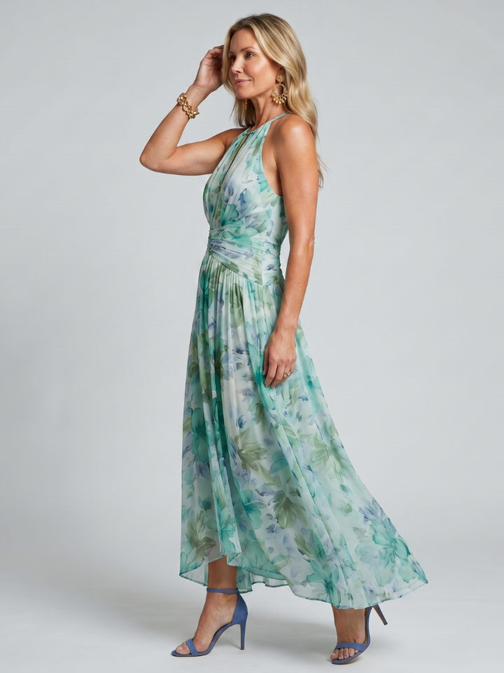 Abito midi Portia™ con scollo all'americana plissettato e stampa floreale delicata
