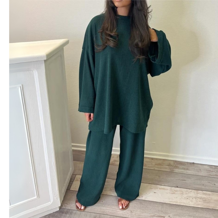 UNI™ - Completo Top Largo Casual e Pantaloni a Gamba Larga
