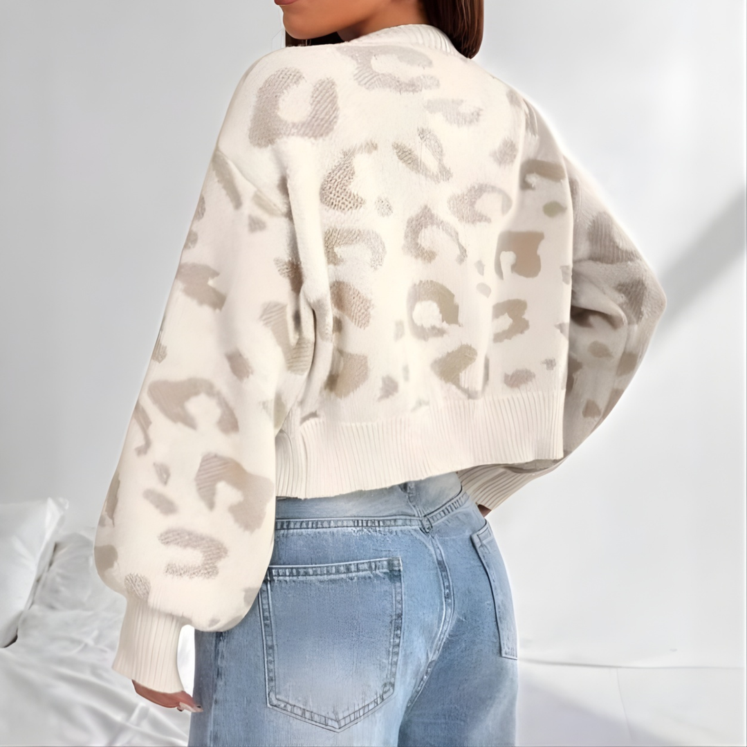 AVIA™ - Cardigan a maniche a lanterna con stampa leopardata e comodo