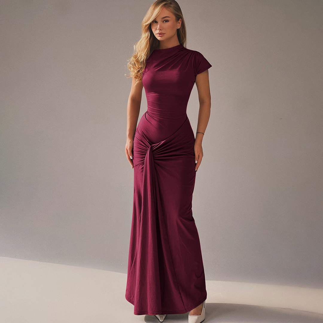 JARA™ - Abito lungo fasciante a portafoglio elegante con drappeggio arricciato