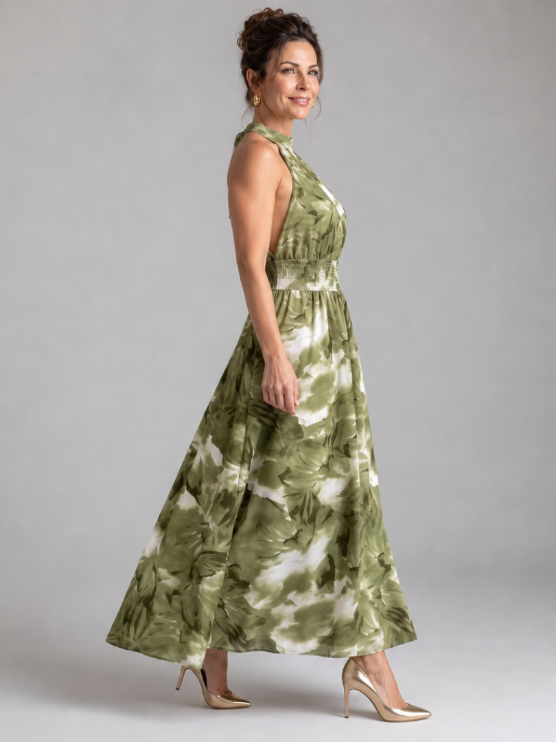 Abito midi Olivia™ con stampa astratta e vita arricciata
