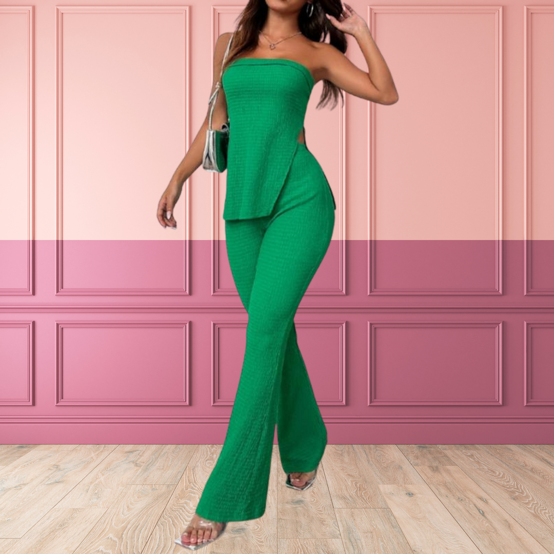 PEACHY™ - Set coordinato elegante di tubino con spacco e pantaloni a vita alta