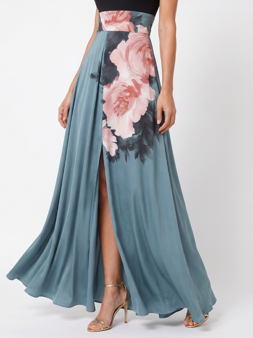 Nicoletta | Abito Maxi Floreale con Collo all'Americana