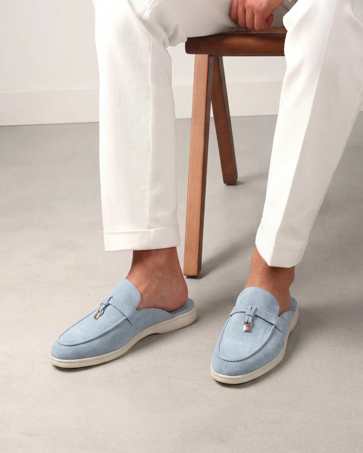 Mediterraneo | Mocassino Aperto Camoscio — Azzurro