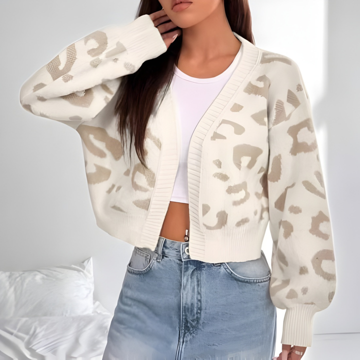 AVIA™ - Cardigan a maniche a lanterna con stampa leopardata e comodo