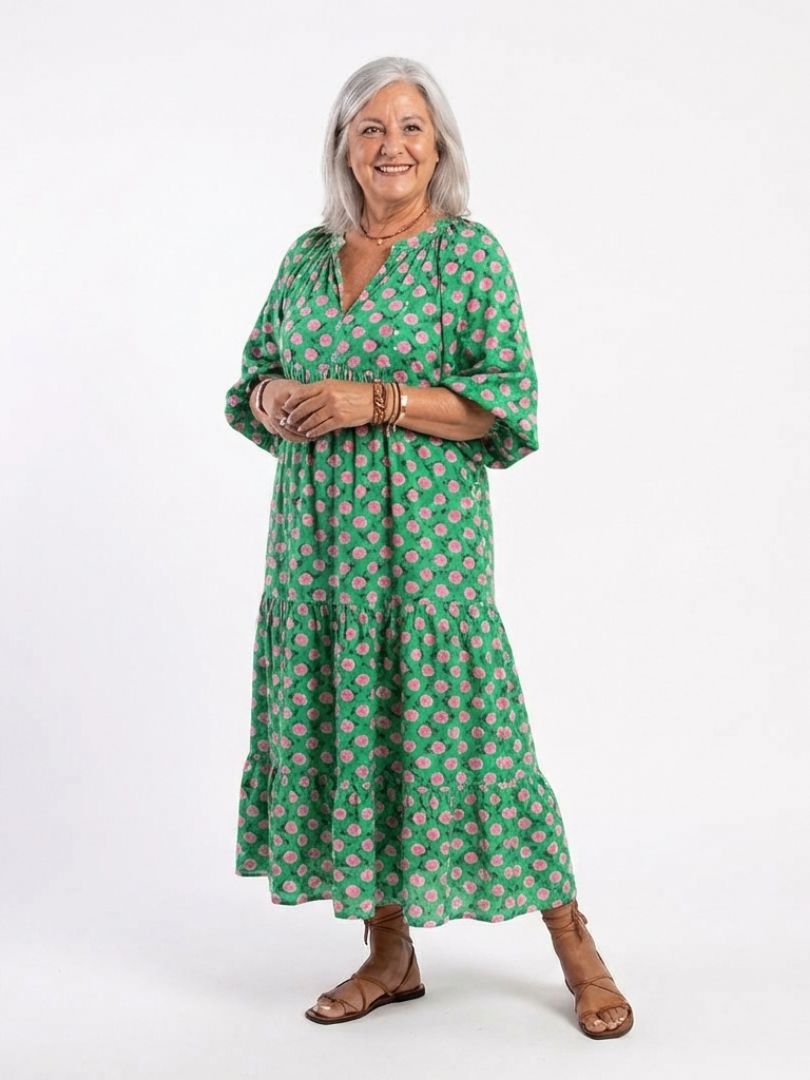 Ottoline | Abito midi a balze con scollo a V e stampa floreale