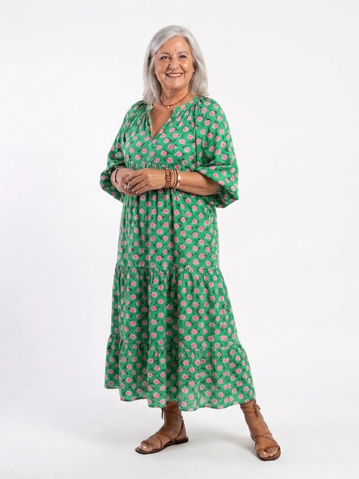Ottoline | Abito midi a balze con scollo a V e stampa floreale