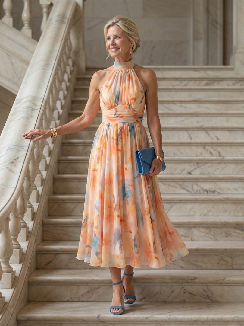 Abito midi morbido con scollo all'americana Elin™