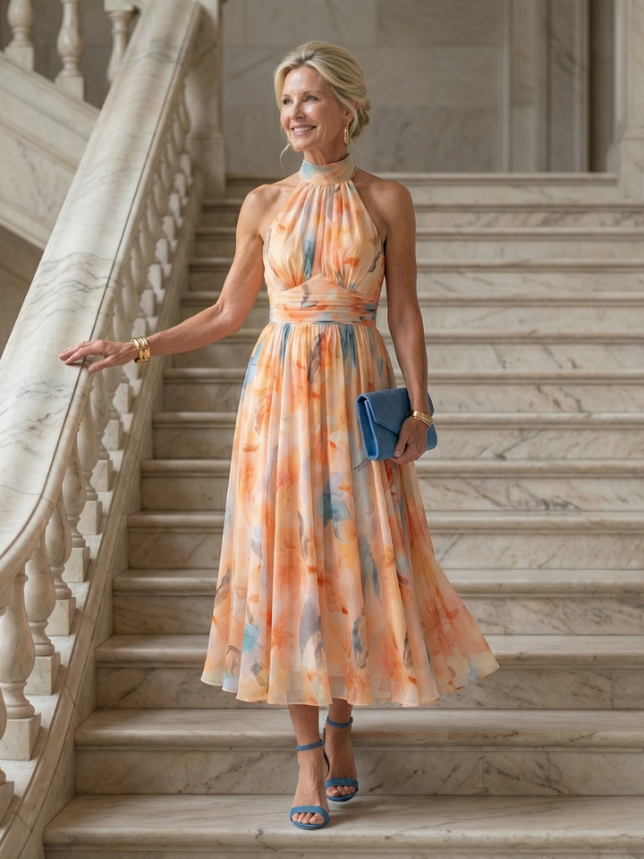 Abito midi morbido con scollo all'americana Elin™