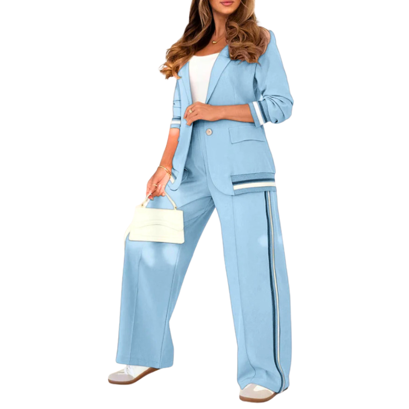 SUZETTE™ – Set Top Elegante con Collo a Revers in Patchwork e Pantaloni a Vita Elasticizzata