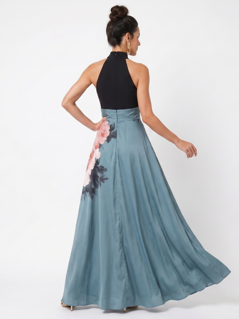 Maxi vestito Olympas™ con corpetto all'americana e gonna floreale