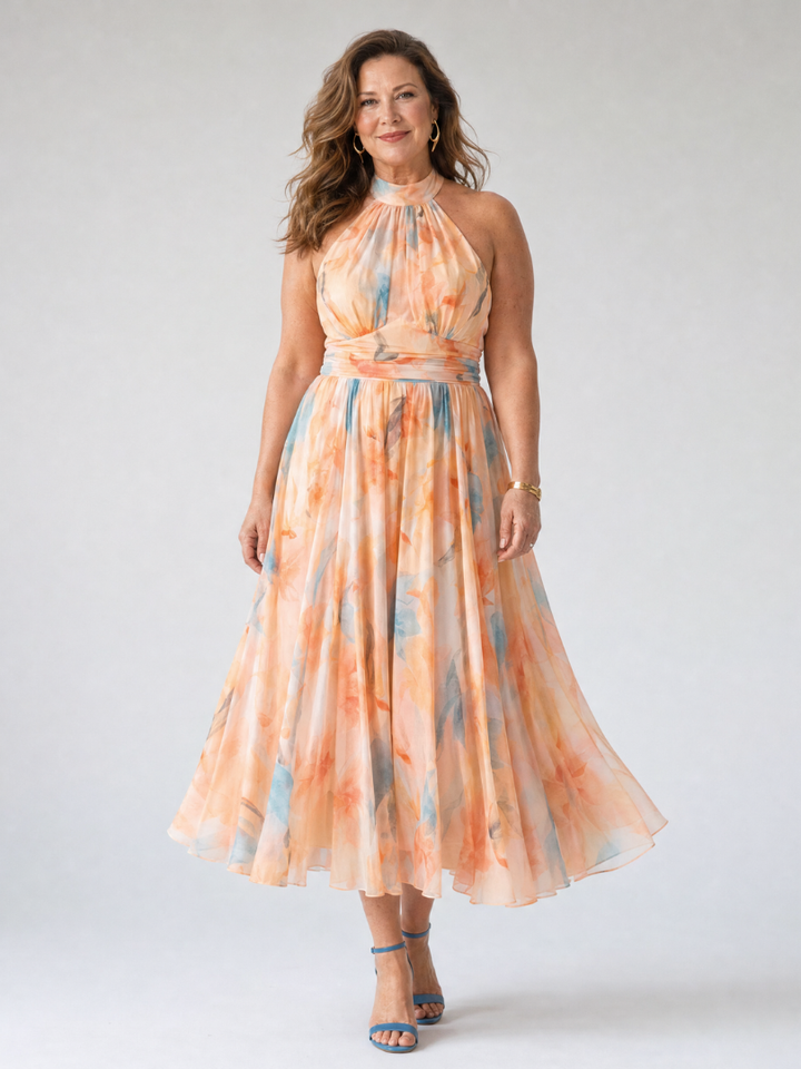 Abito midi morbido con scollo all'americana Elin™