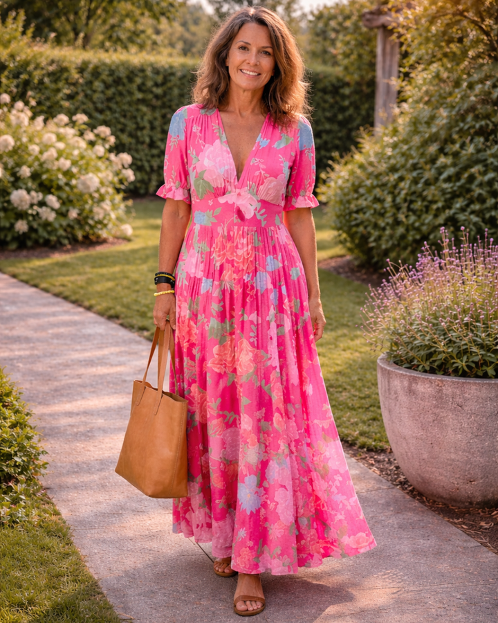 Selina | Sleeveless V-Neck Floral Midi Dress