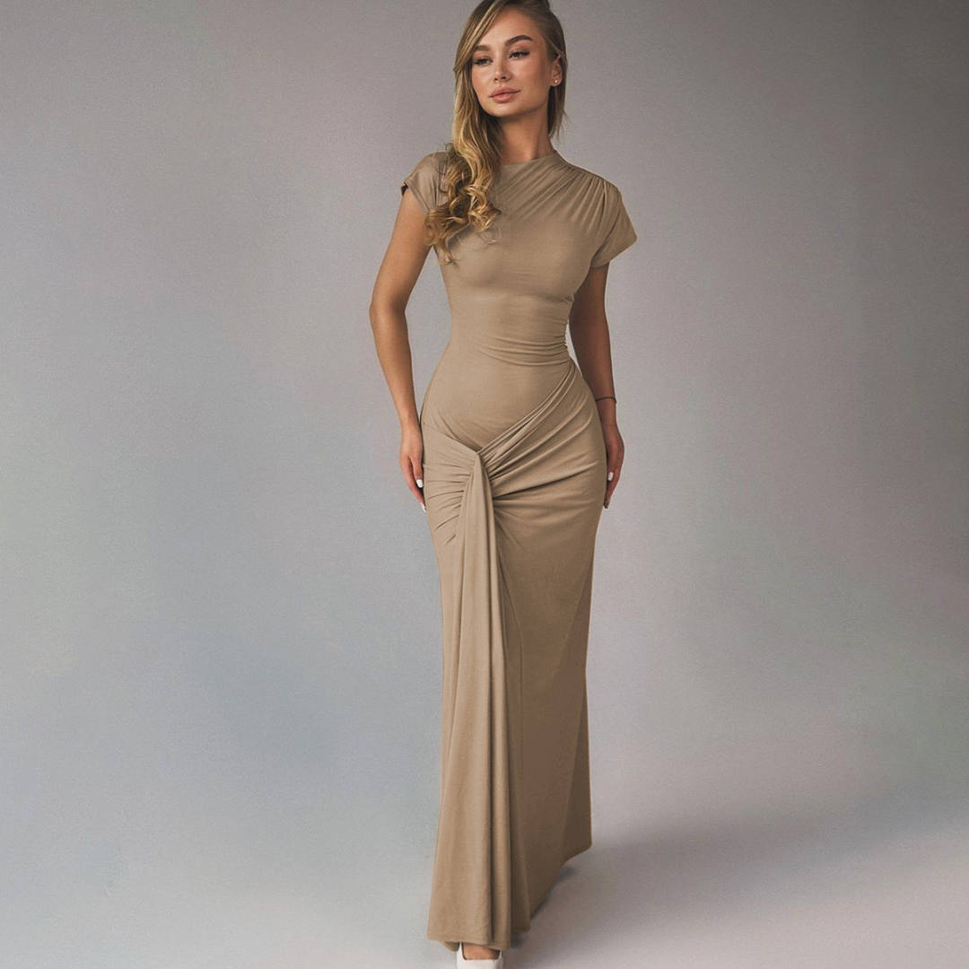JARA™ - Abito lungo fasciante a portafoglio elegante con drappeggio arricciato