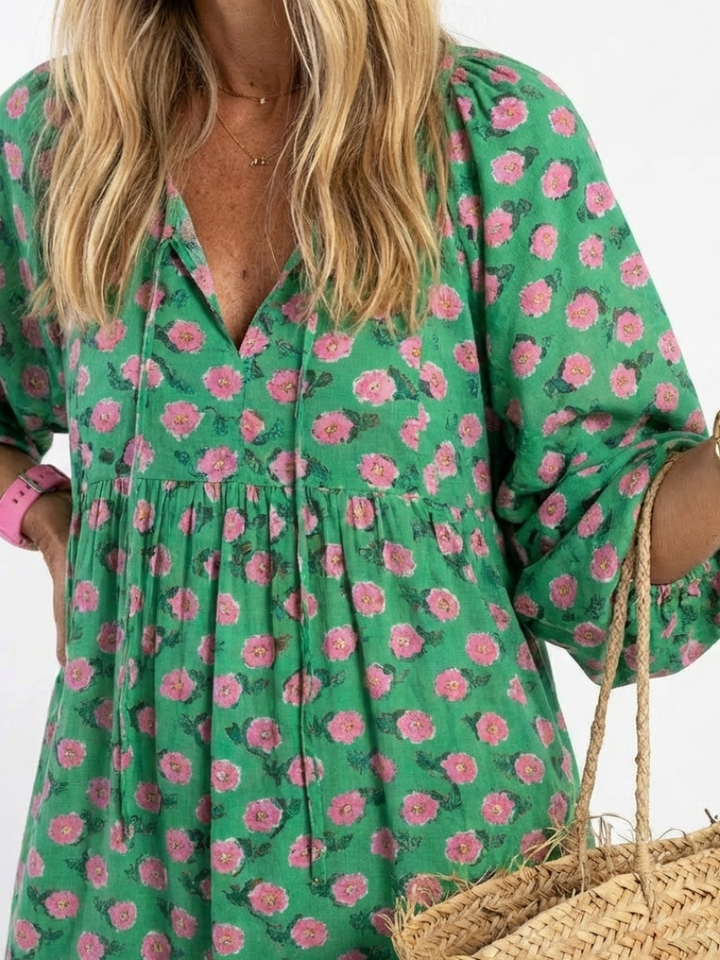 Ottoline | Abito midi a balze con scollo a V e stampa floreale