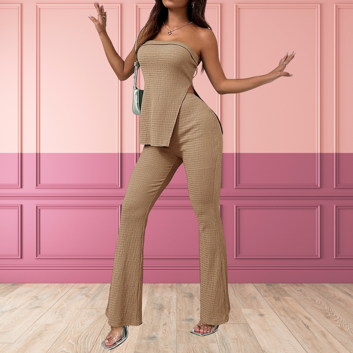 PEACHY™ - Set coordinato elegante di tubino con spacco e pantaloni a vita alta