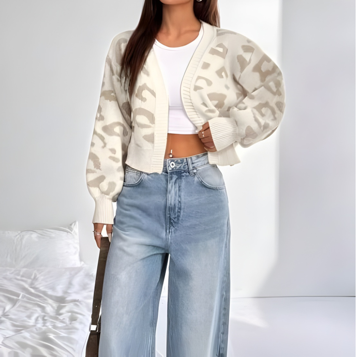 AVIA™ - Cardigan a maniche a lanterna con stampa leopardata e comodo