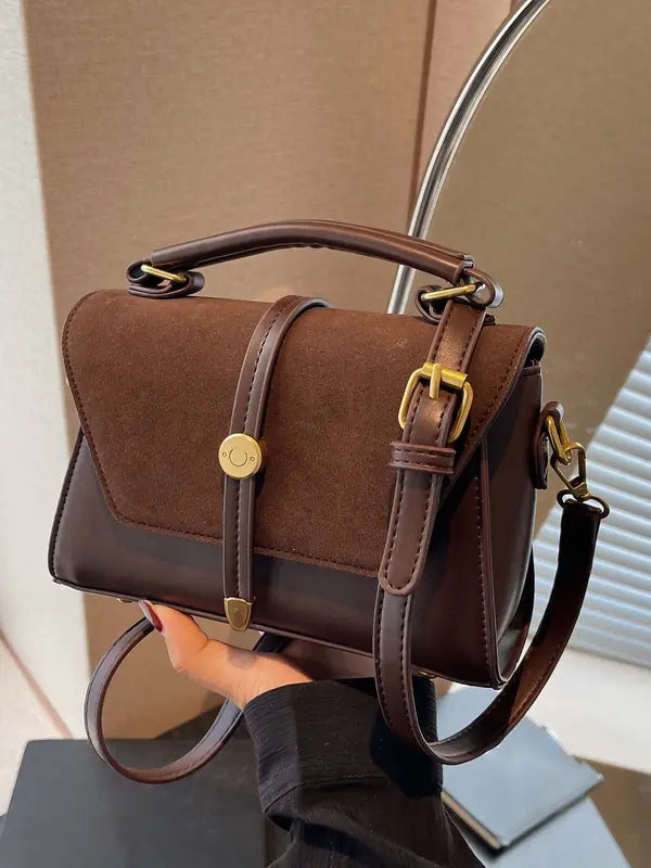 MARLYNN™ - Borsa a tracolla/bandoliera piccola quadrata stile vintage con cuciture a contrasto