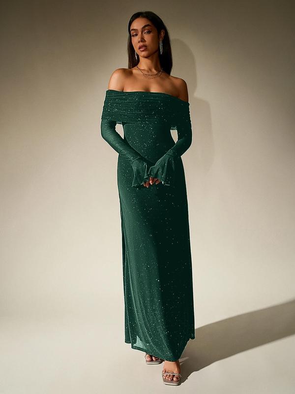 DARCIE™ - Abito da sera fasciante con paillettes arricciate e spalle scoperte