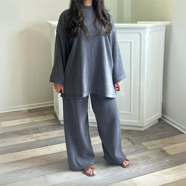 UNI™ - Completo Top Largo Casual e Pantaloni a Gamba Larga